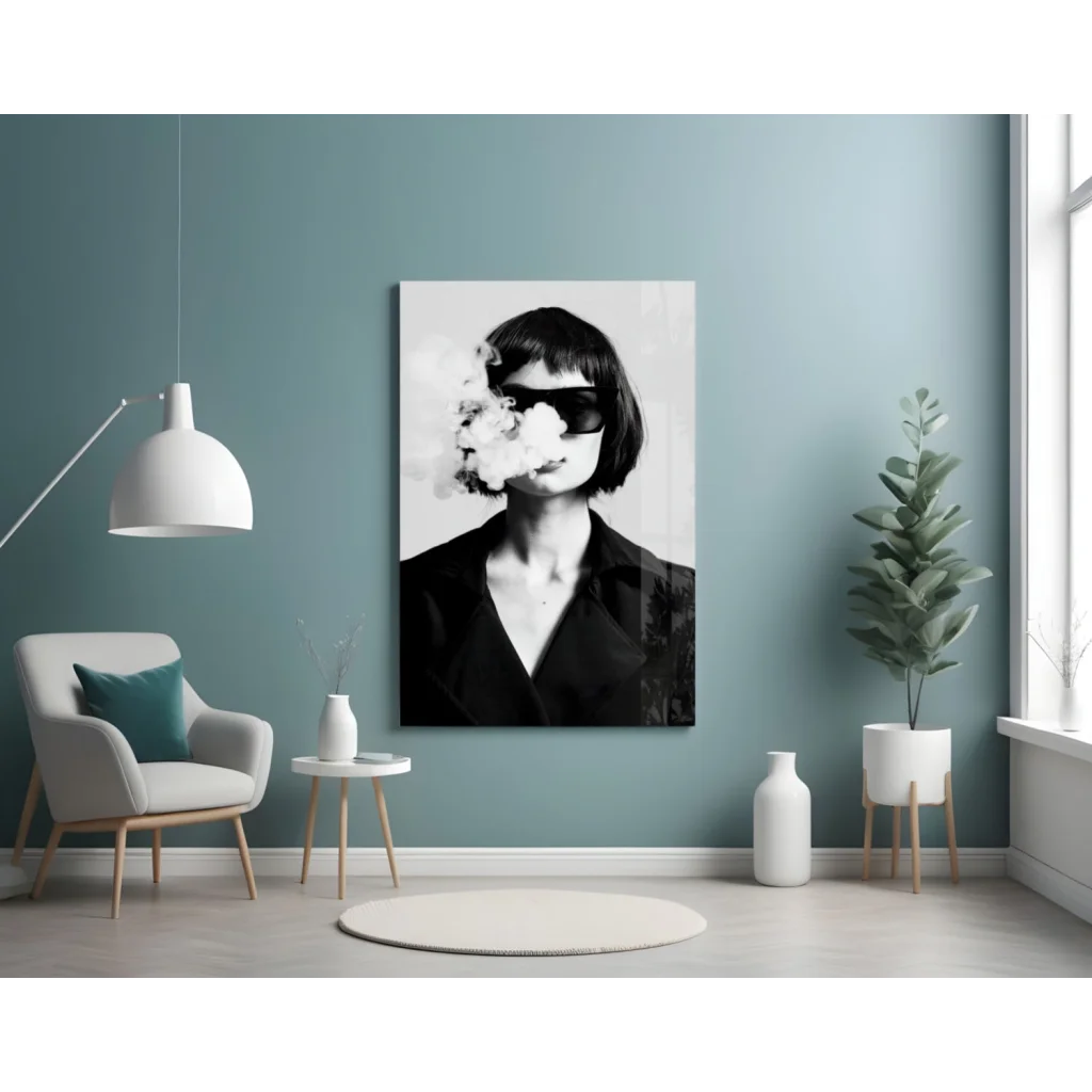Edgy Smoke Portrait Canvas Wall Art in Bold Black and White | Contemporary Home Wall Art | vintageantiquesgifts.com