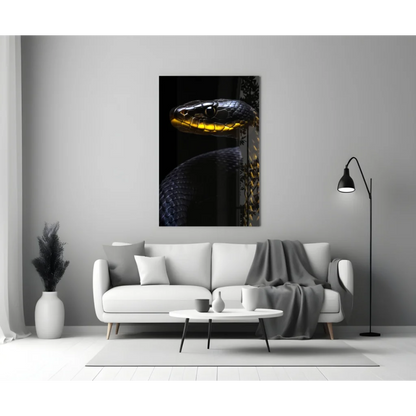 Stunning black and gold snake head glass wall art print