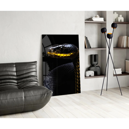 Stunning black gold snake glass wall art print portrait