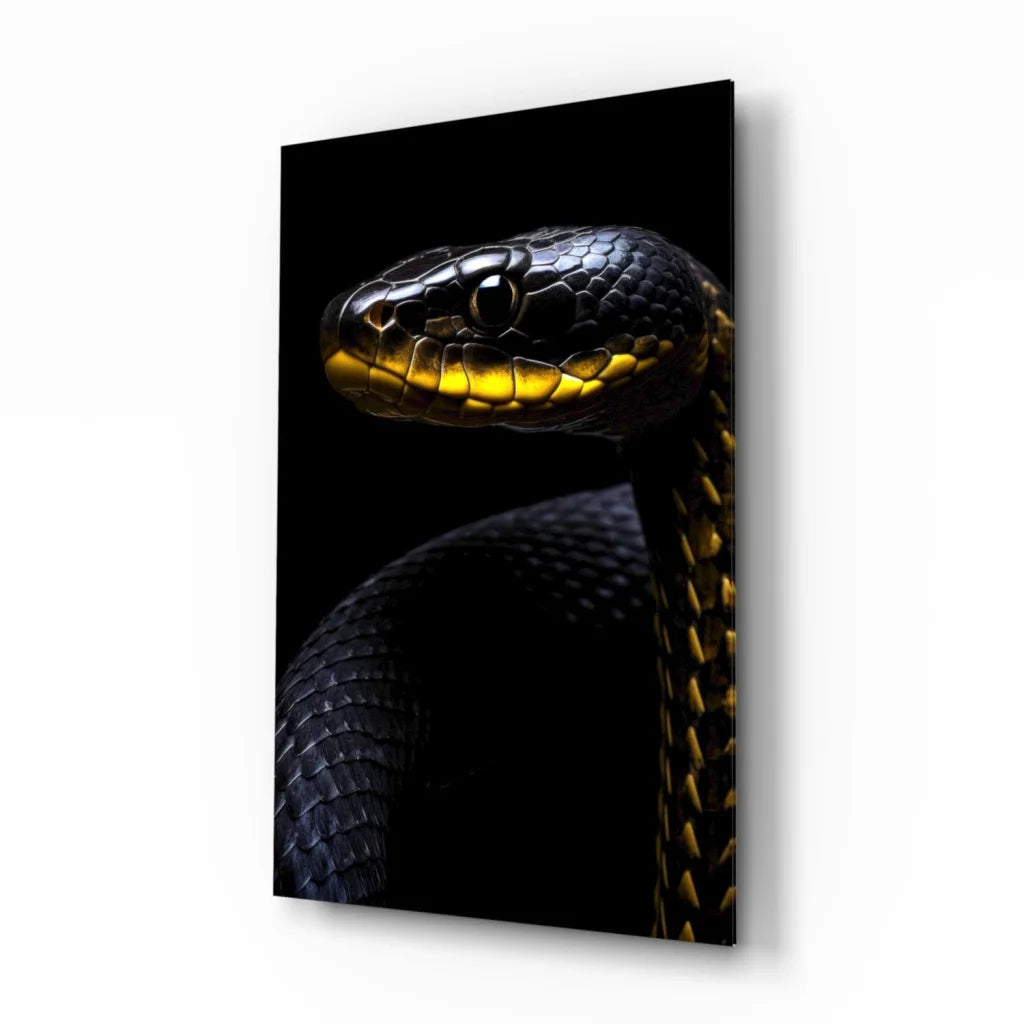 Stunning black gold snake glass wall art print