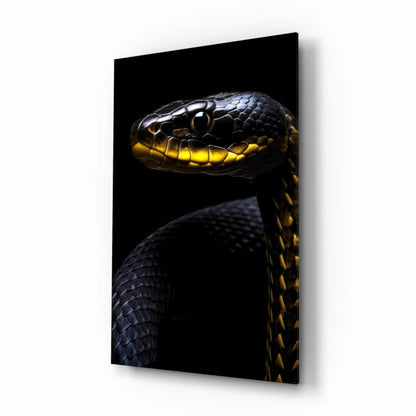 Stunning black gold snake glass wall art print