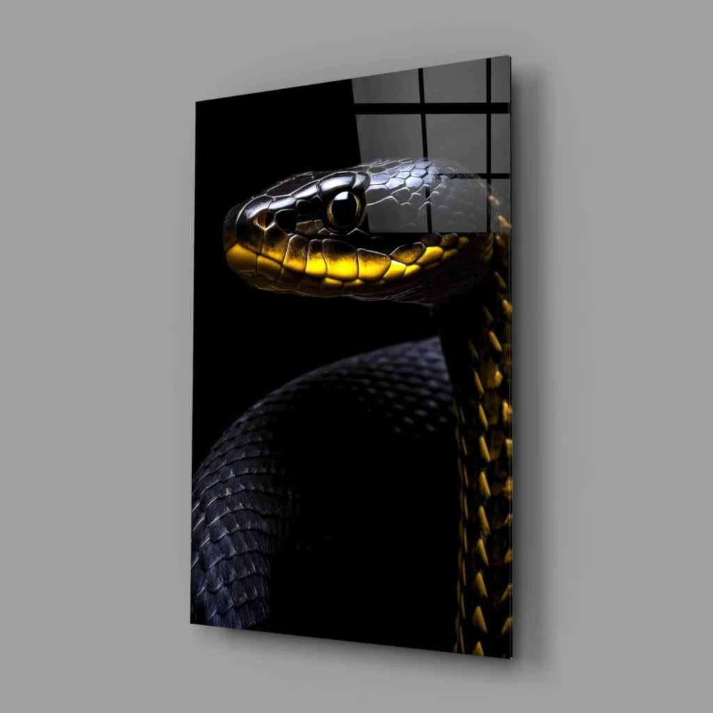 Stunning black gold snake glass wall art print on glossy acrylic panel
