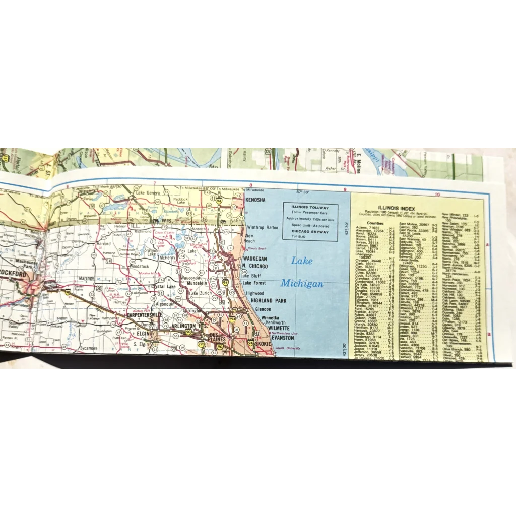 Road map of Lake Michigan area with highways, cities, and a legend in Phillips 66 Coca-Cola Map