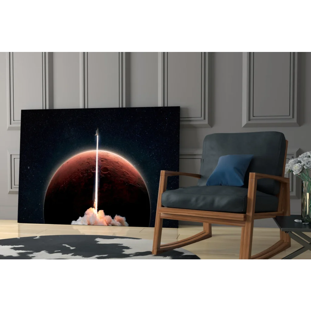Blast Off Red Planet Rocket wall art canvas print for modern decor
