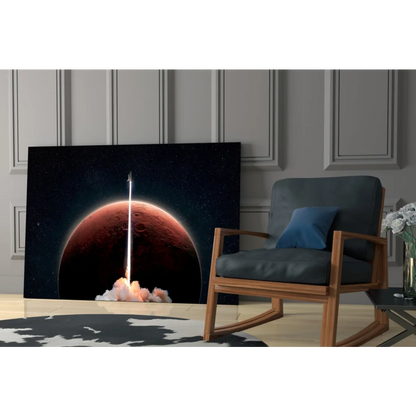 Blast Off Red Planet Rocket wall art canvas print for modern decor