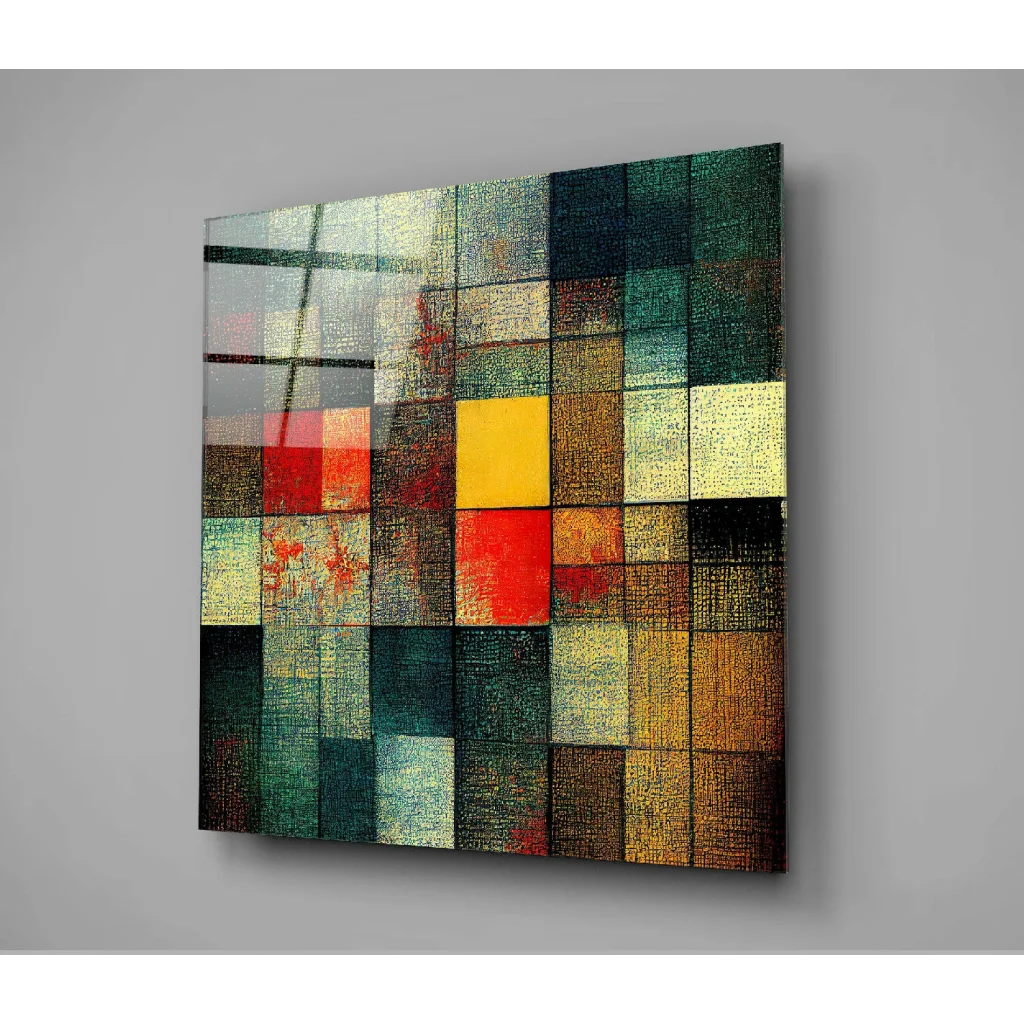 Stunning glass wall art with abstract multicolored blocks