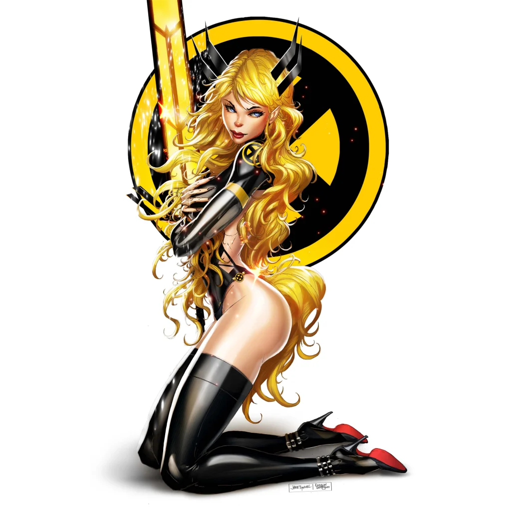 Blonde mutant sorceress kneeling in metal cosplay art print