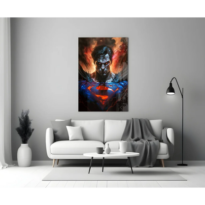 Fiery Superman Glass Wall Art with Glowing Eyes | Modern Wall Art Decor | vintageantiquesgifts.com