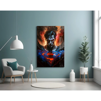 Fiery Superman Glass Wall Art with Glowing Eyes | Contemporary Home Wall Art | vintageantiquesgifts.com
