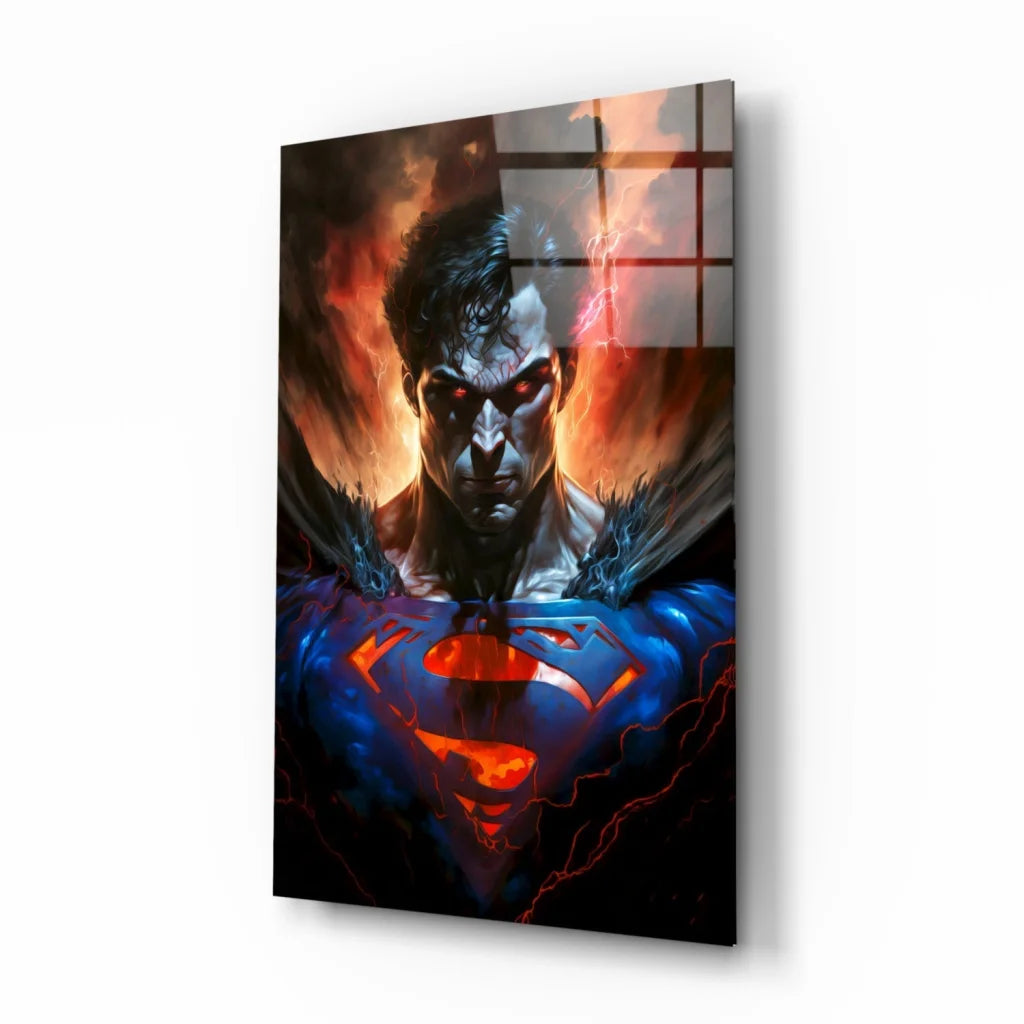 Fiery Superman Glass Wall Art with Glowing Eyes | Insigneart USA | vintageantiquesgifts.com