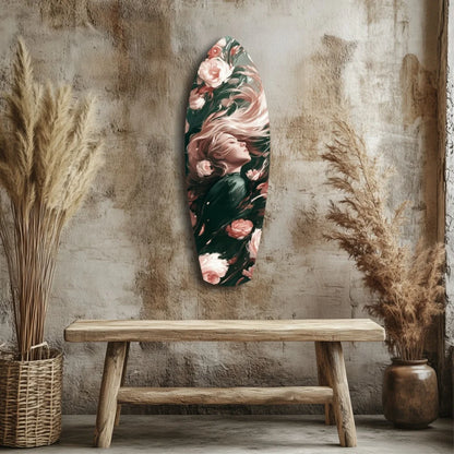 Stunning Floral Goddess Tempered Glass Art Surfboard | Modern Wall Art Decor | vintageantiquesgifts.com