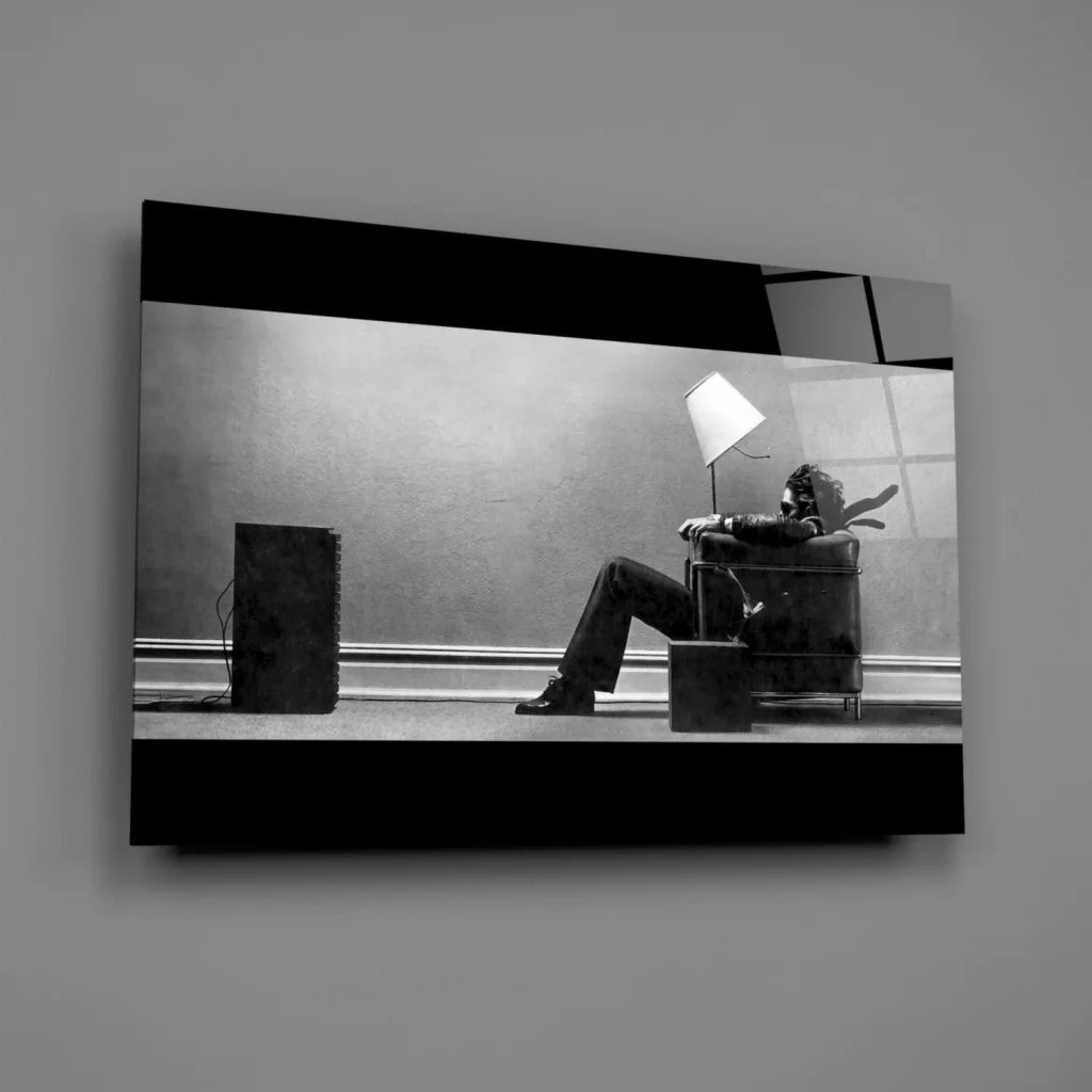 Striking Black and White Canvas Wall Art with Seated Figure | Glass Wall Art Print | vintageantiquesgifts.com