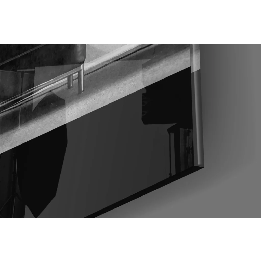 Minimalist black-and-white wall art rendering of modern building corner