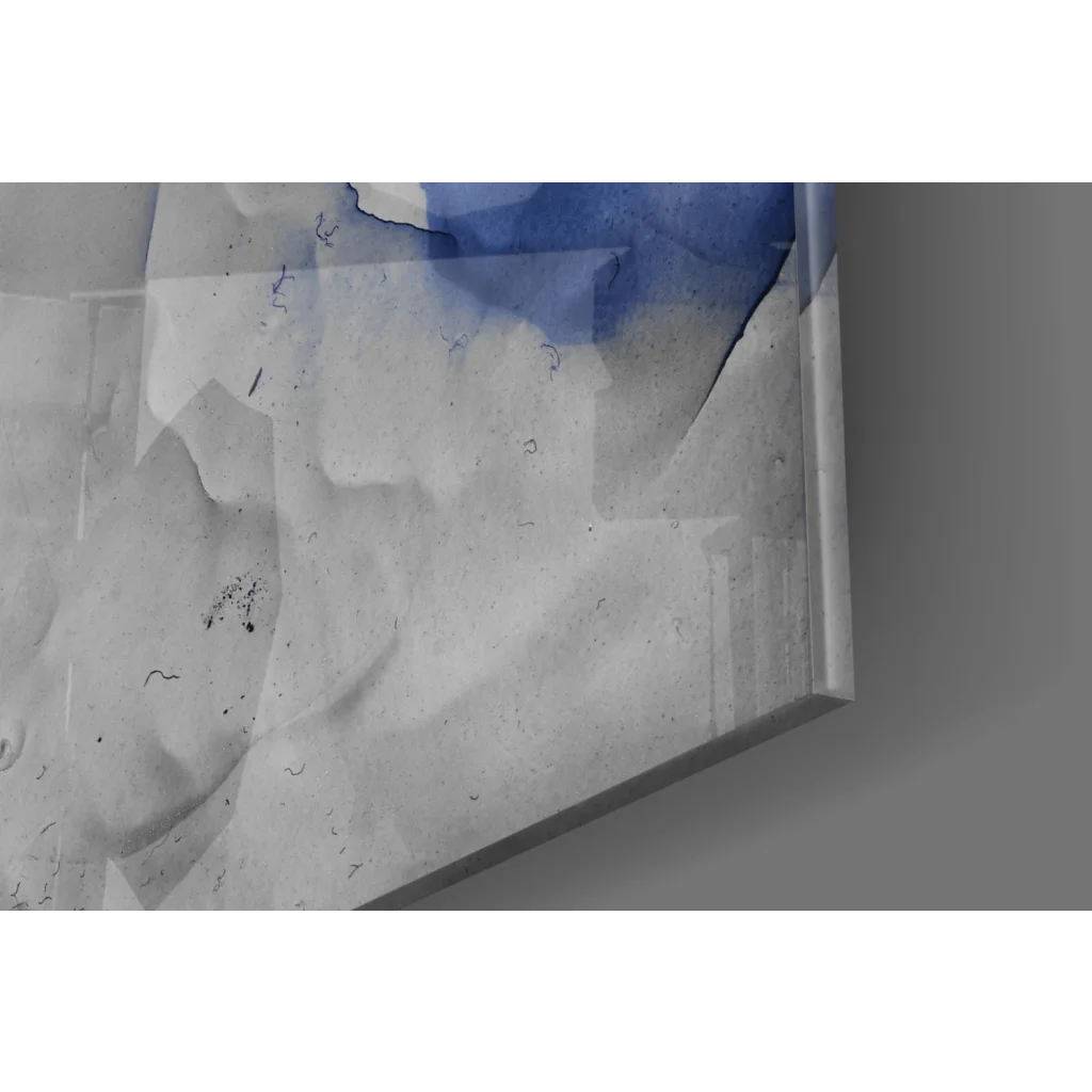 Blue abstract canvas wall art with modern grid pattern and textured edges