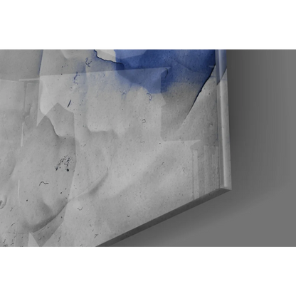 Blue abstract canvas wall art with modern grid pattern and textured edges