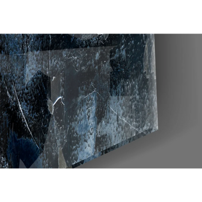 Deep blue marbled glass wall art with white veining texture