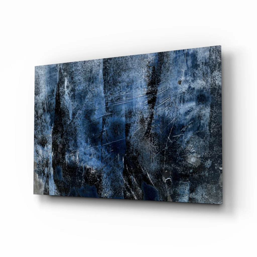 Deep blue abstract textured canvas wall art in blue and black