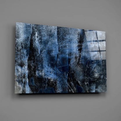 Deep blue abstract textured canvas wall art with modern layered design