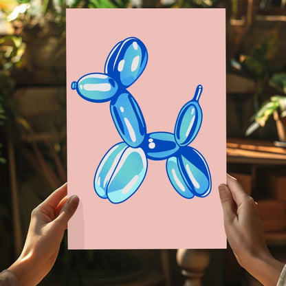Blue balloon dog pop art print on pink aluminum panel