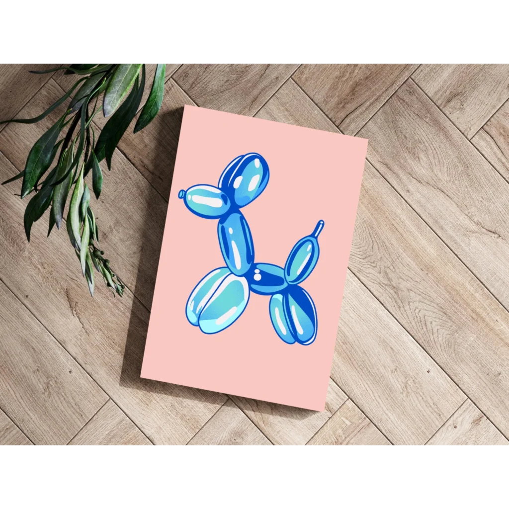 Blue balloon dog pop art print on pink aluminum panel
