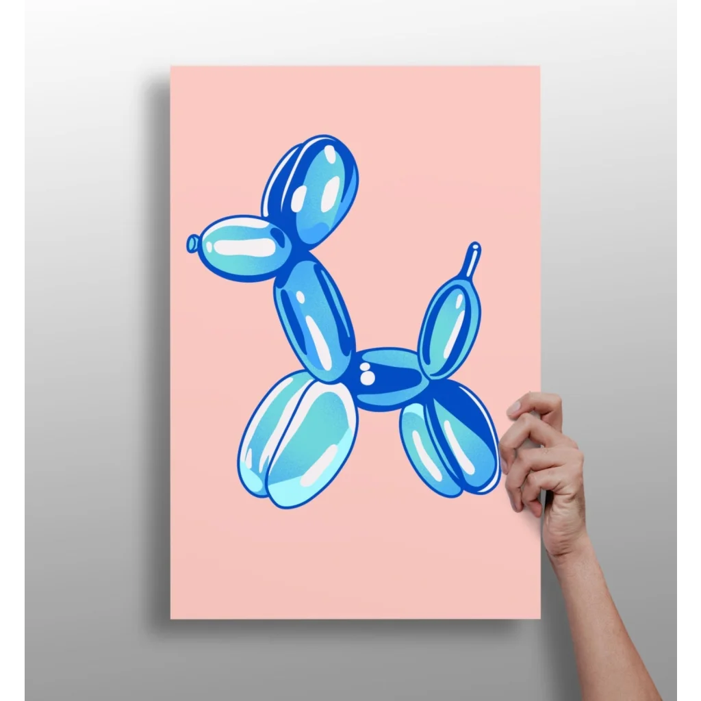 Blue Balloon Dog pop art print on pink aluminum panel