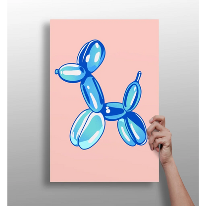 Blue Balloon Dog pop art print on pink aluminum panel