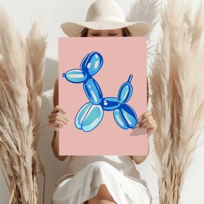 Blue balloon dog pop art print on pink aluminum panel