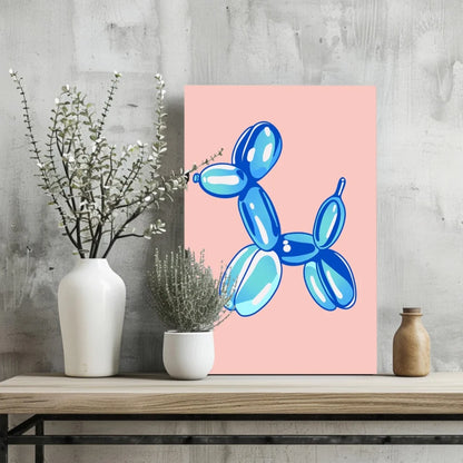 Blue balloon dog pop art print on pink aluminum panel