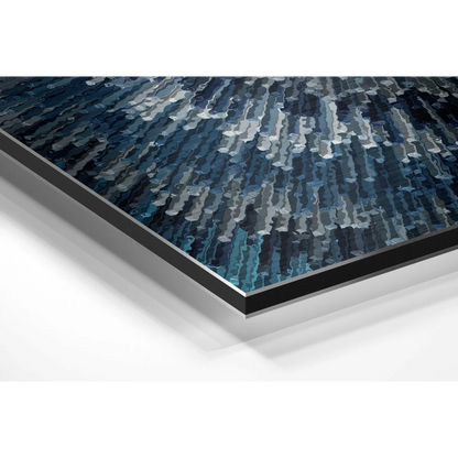 Stunning blue abstract art on brushed aluminium dibond in black frame
