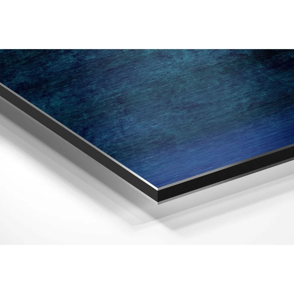 Stunning brushed aluminium dibond deep blue abstract art print in black frame