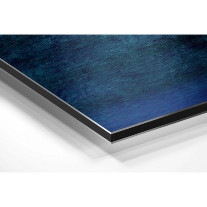 Stunning brushed aluminium dibond deep blue abstract art print in black frame
