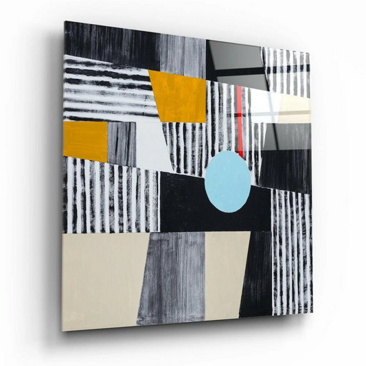 Bold Stripes Glass Wall Art with Blue Circle Accent | Insigneart USA | vintageantiquesgifts.com