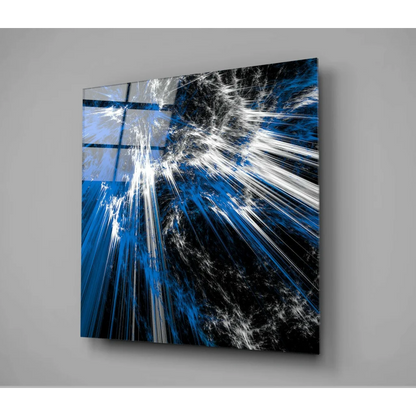 Stunning blue abstract glass wall art in silver frame