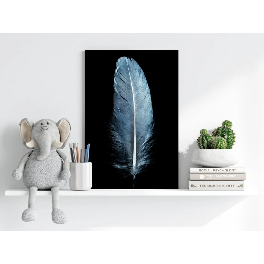 Stunning blue feather insigne aluminum print for modern spaces