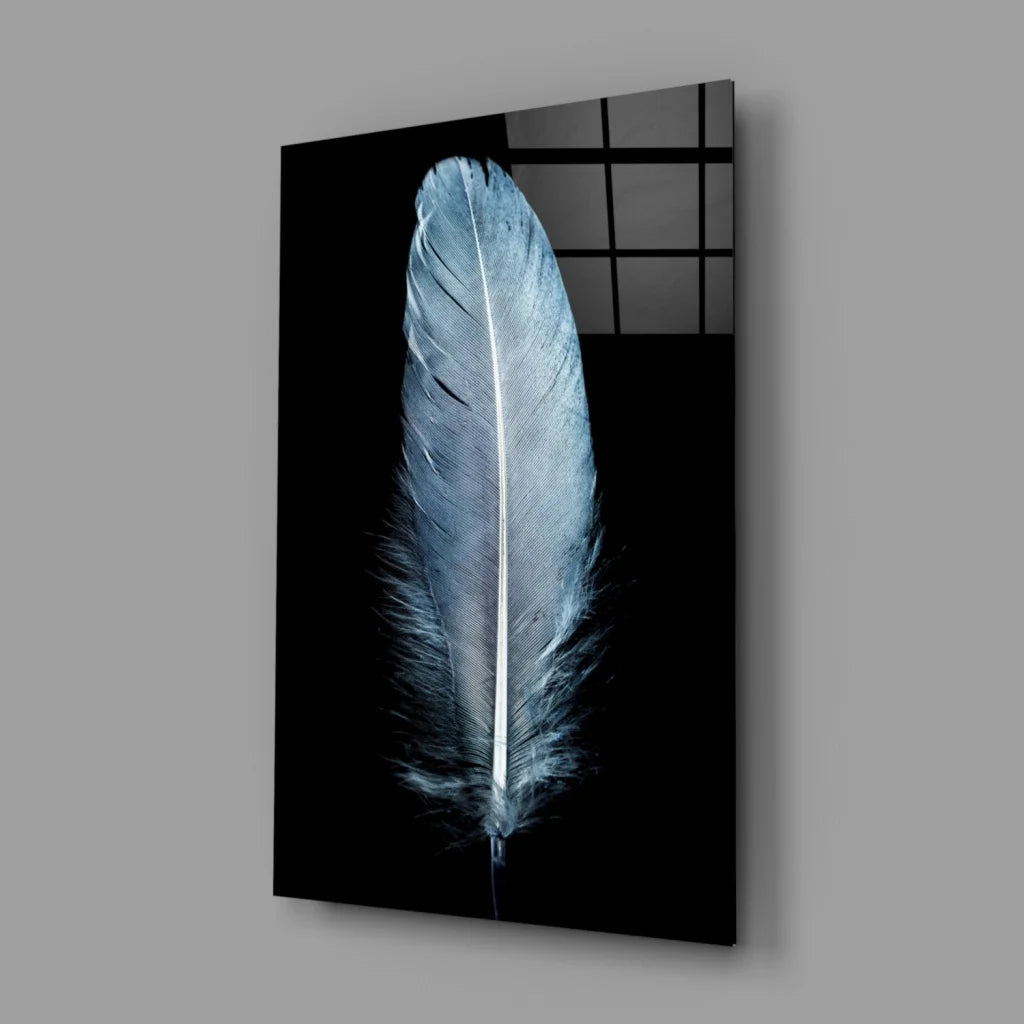 Stunning Feather Glass Wall Art in Silver and Black | Glass Wall Art Print | vintageantiquesgifts.com