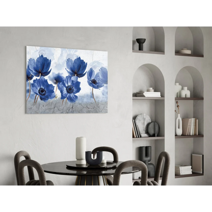 Stunning blue anemone textured canvas wall art on wall