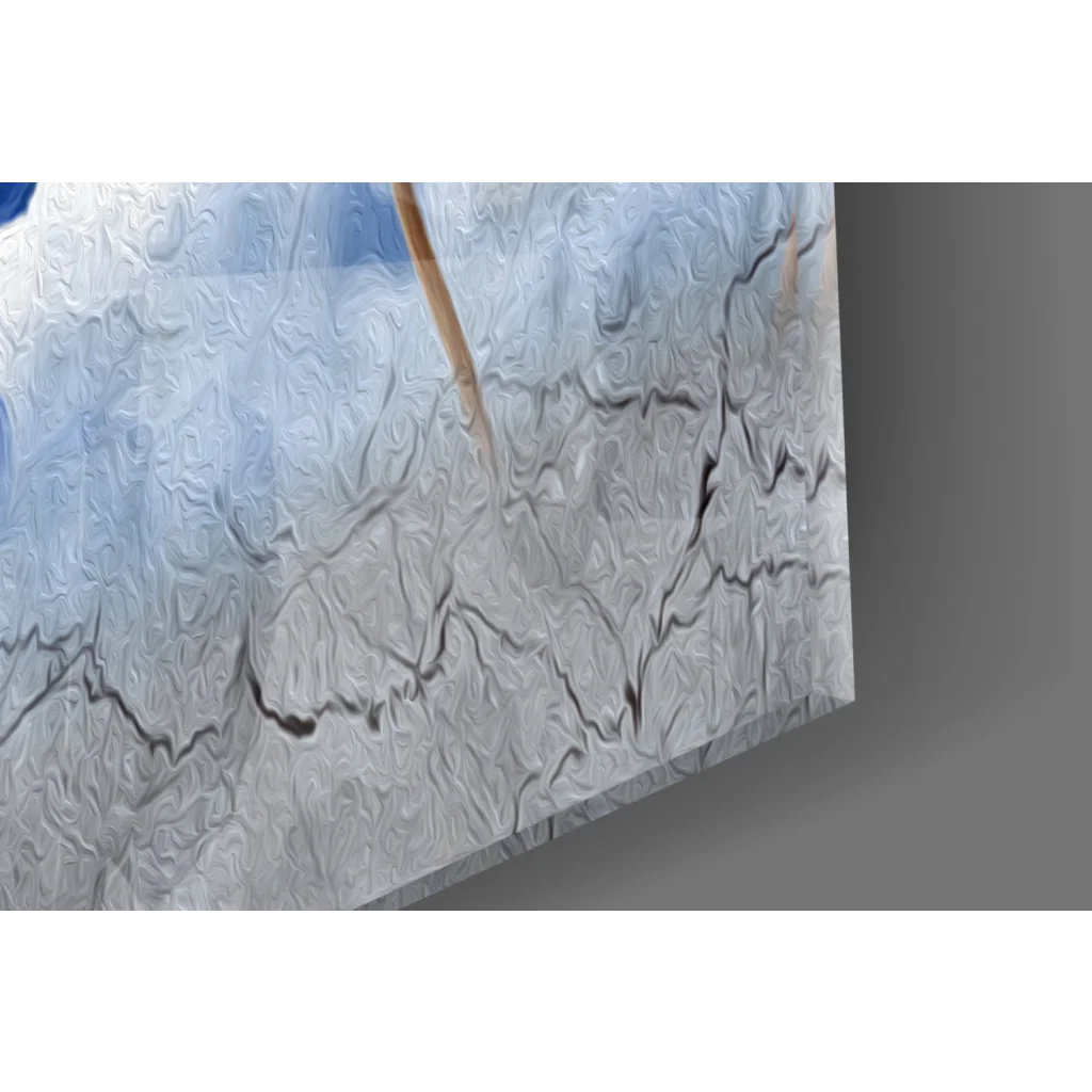 Stunning Blue Anemone glass wall art with translucent white panel