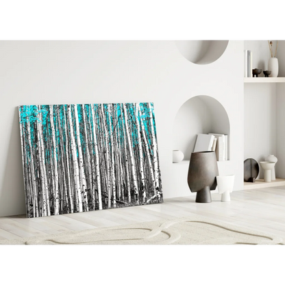 Turquoise Aspen Forest canvas wall art print on glass wall