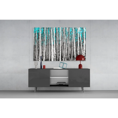 Turquoise aspen forest canvas wall art print with birch trees
