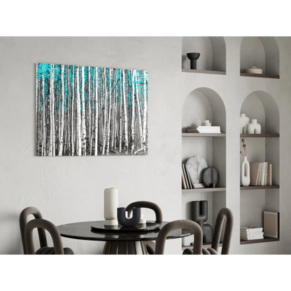 Turquoise Aspen Forest canvas wall art print with teal birch trees