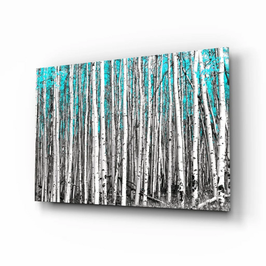 Turquoise aspen forest canvas wall art print with vibrant turquoise foliage