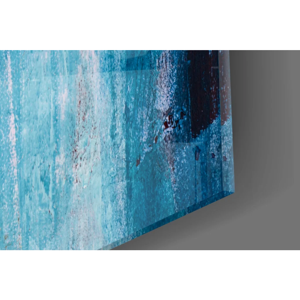 Stunning teal and gold abstract wall art canvas with blue white texture and red accents