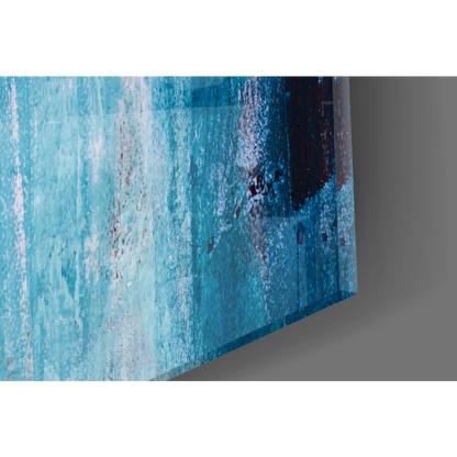 Stunning teal and gold abstract wall art canvas with blue white texture and red accents