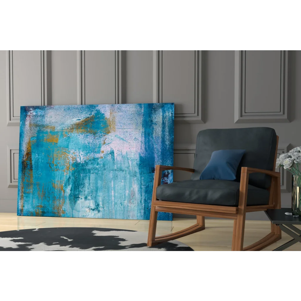 Stunning teal and gold abstract wall art canvas with textured brushstrokes