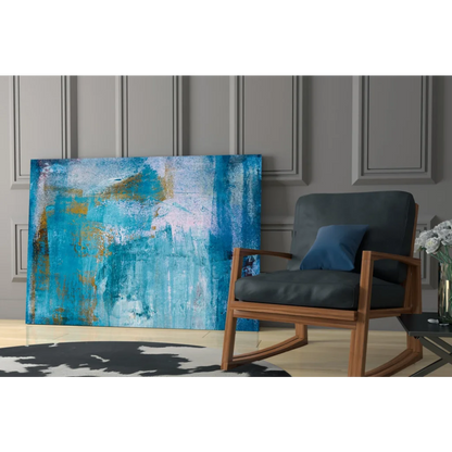 Stunning teal and gold abstract wall art canvas with textured brushstrokes