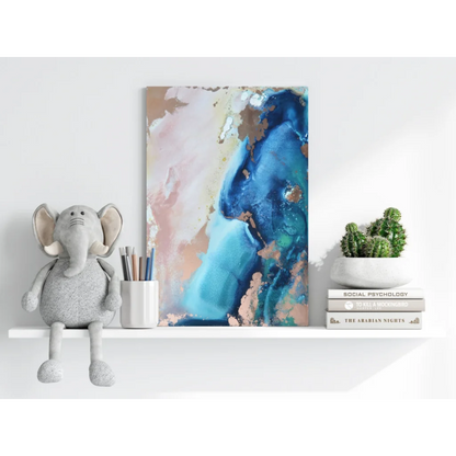 Blue gold abstract aluminum print with textured liquid metallic design