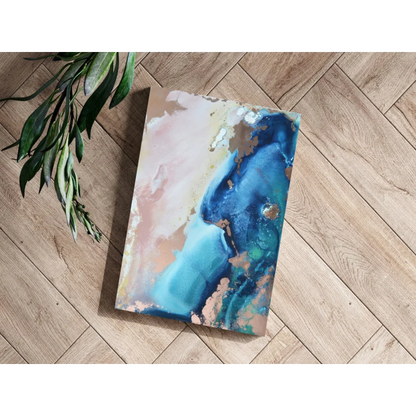 Blue gold abstract aluminum print with textured liquid canvas design