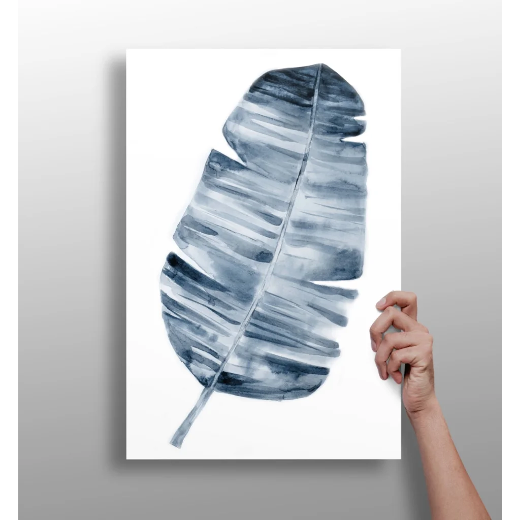 Blue leaf aluminum print with tropical vibes on canvas
