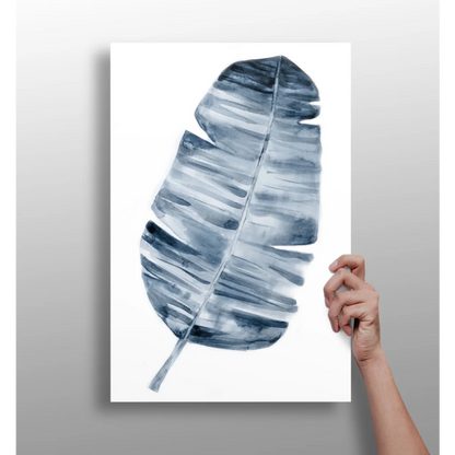 Blue leaf aluminum print with tropical vibes on canvas