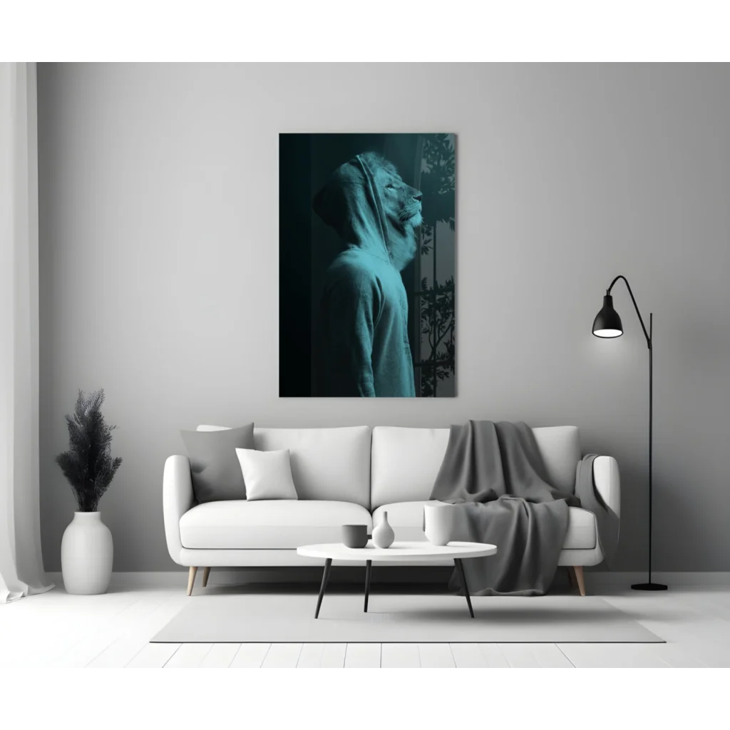Hooded Lion Teal Canvas Wall Art Print | Modern Wall Art Decor | vintageantiquesgifts.com